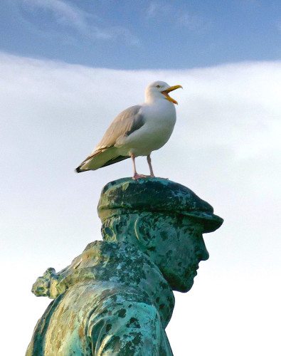 Statue d'Hubert Latham face à la mer à Sangatte