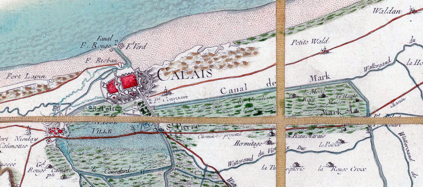 carte du milieu naturel de Calais où figurent les dunes, les arbres, la mer